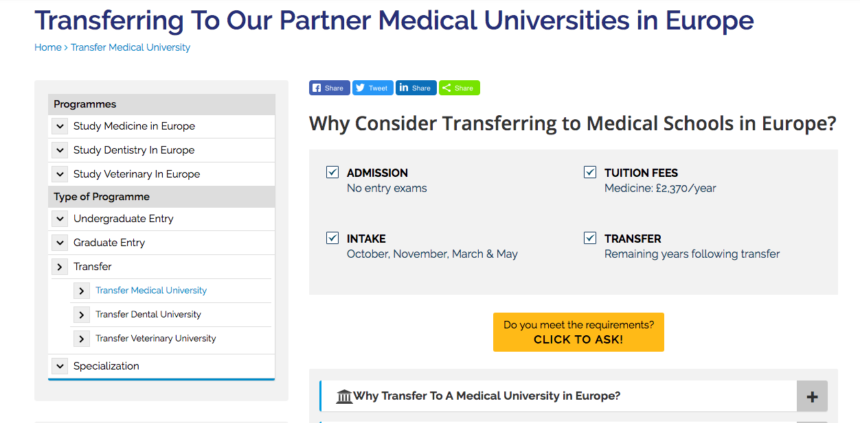 Study Medicine Europe-Transfer